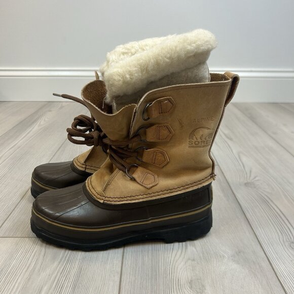 Sorel Alpine Winter Boots Women's Sz 6 Tan Leather Lace Up Insulated Snow Lined - Picture 1 of 11